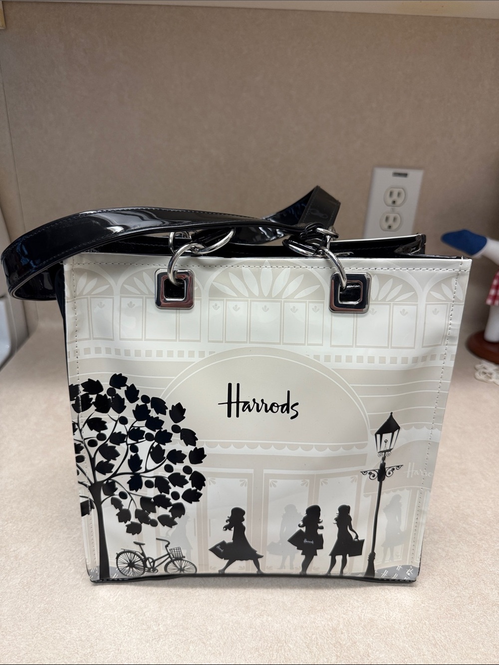 Harrods Black & White Graphic Cityscape Tote